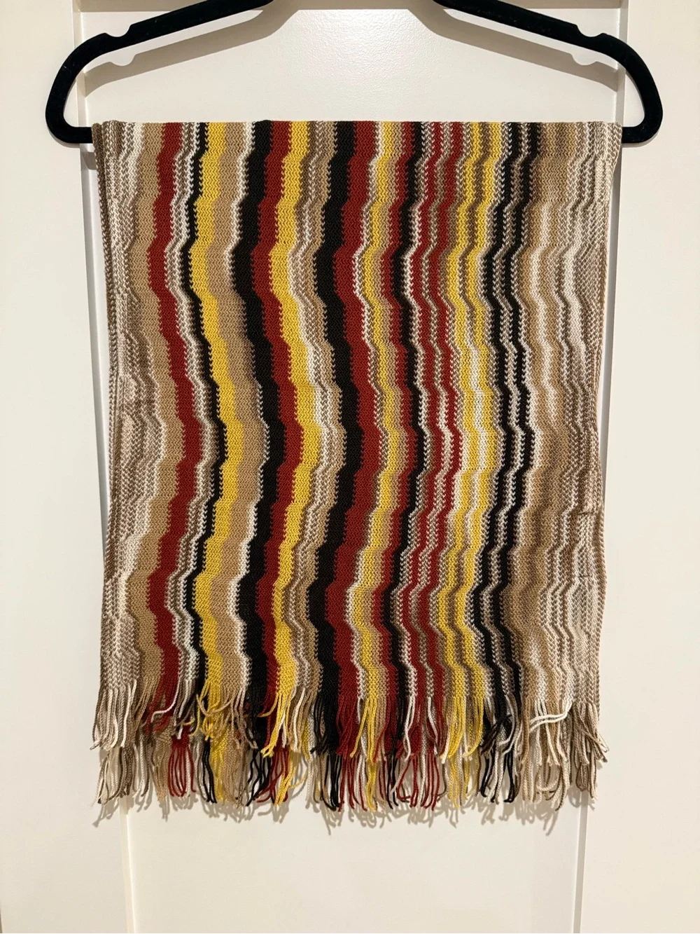 Missoni Multicolor Wavy Knit Scarf with Fringe